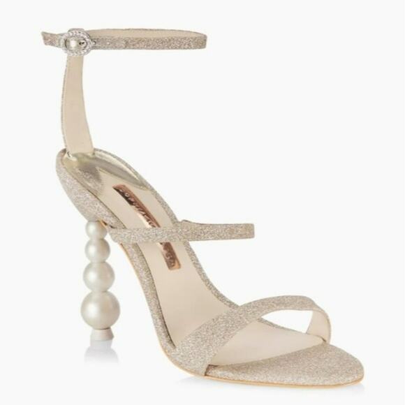 Sophia Webster Rosalind Pearl Glitter Sculptured Heel Sandals Champagne 36.5 - Picture 1 of 11